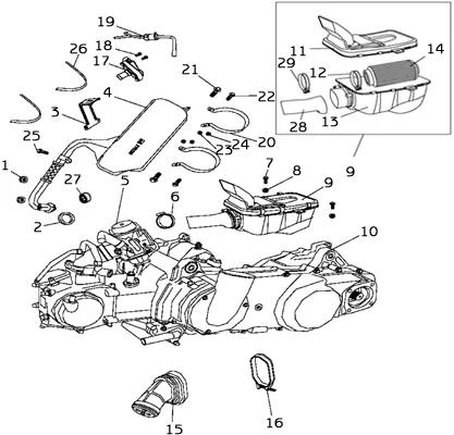 MOTEUR   ECHAPPEMENT   FILTRE A AIR   CARBURATEUR