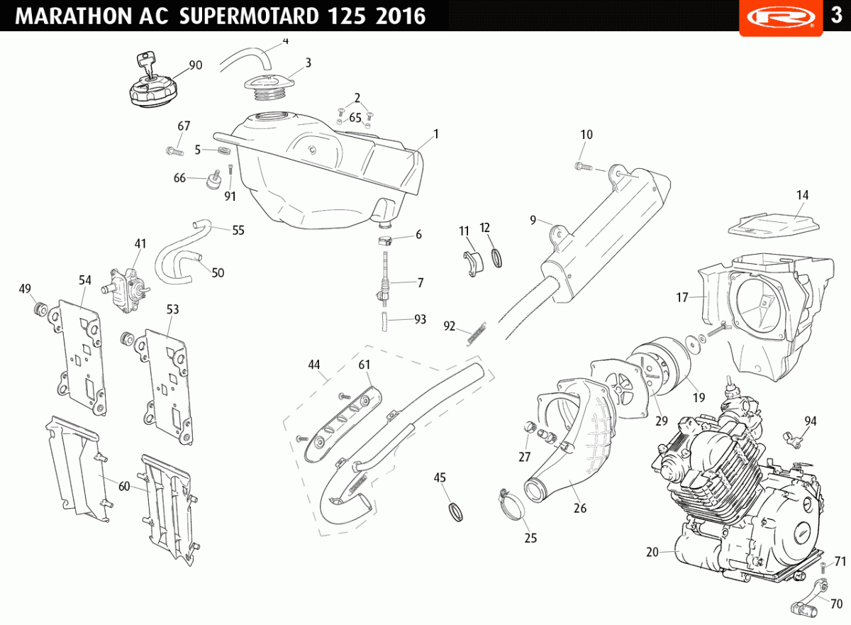 RESERVOIR D'ESSENCE - ÉCHAPPEMENT - MOTEUR COMPLET